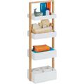 Scaffale da Bagno, 4 Ripiani, Mobiletto in Bambù & mdf, Mobile Stretto, hlp: 88 x 30 x 18 cm,