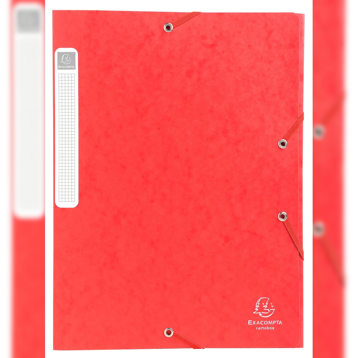 Exacompta 14009H 10x Archivbox Cartobox, flach geliefert Rücken 40mm aus Colorspan-Karton, mit 3 Klappen und Gummizug, 25x33cm für DIN A4 - Rot Image