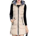 Aiweijia Women's Gilets Sleeveless Jacket Warm Waistcoats Lightweight Bodywarmer Hooded Coat Mid-Length Padded Gilet Fashion Quilted Vest Beige