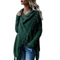 Style Dome Womens Cardigans Knitted Shawl Poncho Jumpers Longline Cape Wrap Scarf Long Sleeve Tunic Tops Pullover Blanket Sweater Coat Waterfall Cardigan 4-Dark Green L