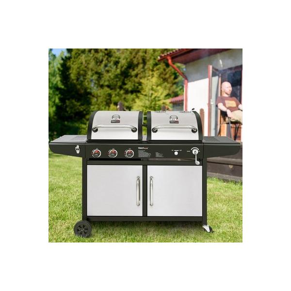 royal-gourmet-zh3002sn-3---burner-free-standing-liquid-propane-25500-btu-gas-grill---charcoal-w--cabinet-stainless-steel-cast-iron-in-gray-|-wayfair/