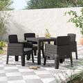 Mistana™ Cuadra Square 4 - Person 35.43" Long Outdoor Dining Set w/ Cushions Plastic in Black | Wayfair 87CE825D46714D869AF39F76BB9904F8