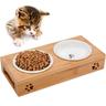 Litzee - Gamelle Ceramique Chat, Gamelle Chat Bambou Gamelle Anti Glouton Chats Gamelle Chat Double