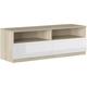 Meuble de salon pour tv 160 cm Blanc brillant et chêne avec deux tiroirs et deux compartiments