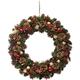 Fééric Lights And Christmas - Couronne de Noël avec Houx Pomme de pins et Étoiles paillettes rouge