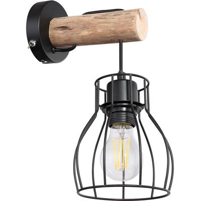 Retro Wand Leuchte Käfig Design Holz Natur Strahler Wohn Zimmer Beleuchtung Vintage Gitter Lampe