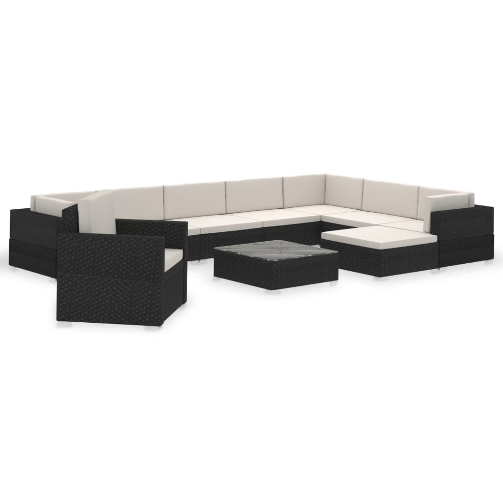 vidaXL 12-tlg. Garten-Lounge-Set mit Auflagen Poly Rattan Schwarz Image