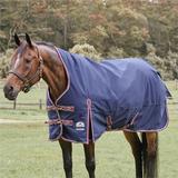 SmartPak Deluxe High Neck Turnout Blanket with Earth Friendly Fabric - 84 - Medium (220g) - Navy w/ Merlot & Silver Trim & Silver Piping - Smartpak