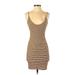Forever 21 Casual Dress - Bodycon Plunge Sleeveless: Tan Print Dresses - Women's Size Small