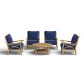Birch Lane™ Brunswick Teak Seating Group w/ Cushions Wood/Natural Hardwoods/Teak in Blue | Outdoor Furniture | Wayfair