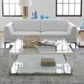 Modus Furniture Jasper Floor Shelf 1 Coffee Table w/ Storage Glass/Metal in White | 23.3 H x 70.5 W x 47 D in | Wayfair 8YW421BB