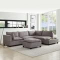 Gray Reclining Sectional - Latitude Run® Correia 6 Piece Modular Sectional Sofa w/ Ottoman & USB Storage Console Table In Dark Polyester | Wayfair