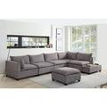 Gray Reclining Sectional - Wade Logan® Perri 7 Piece Modular Sectional Sofa w/ Ottoman & USB Storage Console Table In Light Polyester | Wayfair