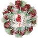 The Holiday Aisle® Winter Cardinal Wreath Burlap/Deco Mesh in Green/Red/White | 24 H x 24 W x 6 D in | Wayfair 5739FAB900D04AEDA2A116A9FCB64457