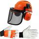 SPARES2GO Chainsaw Safety Helmet with Mesh Visor, Ear Muffs & Padded Gloves