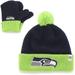 Toddler '47 College Navy/Neon Green Seattle Seahawks Bam Cuffed Knit Hat with Pom and Mittens Set