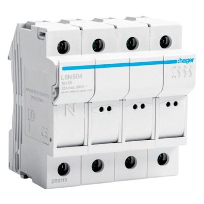 Hager - Sicherungshalter 32A 3P 400V L38 4 Module 10X38 LSN504