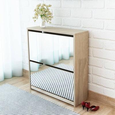 Schuhschrank,Modernes Schuhregal mit 2 Fächern Spiegel Eiche-Optik 63x17x67 cm Vidaxl Image