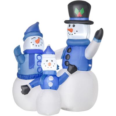 Schneemann Familie Selbstaufblasbare Dekoration led mit Gebläse Blau L100 x B55 x H120 cm - Homcom