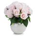 Enova Home 18 Heads Artificial Silk Roses Faux Flowers Arrangement in Round Tapered Ceramic Pot for Home Office Wedding Decor