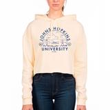 Women's Uscape Apparel Cream Johns Hopkins Blue Jays Fleece Cropped Pullover Hoodie