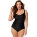 Plus Size Women's Ruched Twist Front One Piece Swimsuit by Swimsuits For All in Black (Size 24)