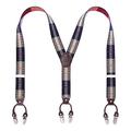 Mens Suspenders 1.5" KANGDAI 6 Clips Navy Striped Leather Suspenders