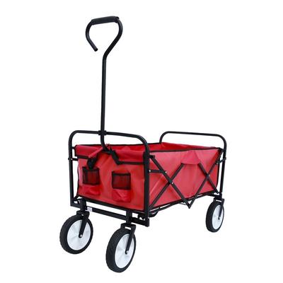 Durable Folding Wagon Garden Shopping Beach Cart,Red