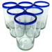 Dos Sueños Hand Blown Mexican Drinking Glasses - Set of 6 Glasses with Cobalt Blue Rims (14 oz each)