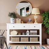 Console Table with Pine Solid Wood Frame and Legs TWO Open Shelves