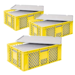 BRB 3x EPS Thermobox in Stapelkorb mit Deckel, LxBxH 600x400x240 mm, gelb Image