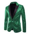 HSLS Men's Suit Sequins Dress Blazer Party Slim Fit One Button Casual Jacket Coat(Green,48)