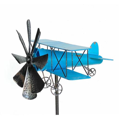 Dandibo - Gartenstecker Metall Flugzeug xl 160 cm Doppeldecker Blau 96099 Windspiel Windrad