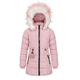 Charcoal Fashion Girl's Back to School Midi Length Metallic Zips Puffa Coat with Pink Fur (CFW1915-PINK) (Age 7-8)