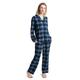SIORO Ladies Flannel Pyjamas Women Cotton Plaid Pajamas Button Down Sleepwear Long, Navy plaid, M
