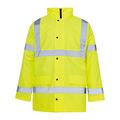 TMK® Hi Vis Viz High Visibility Parka Jacket Workwear Safety Security Concealed Hood Fluorescent Flashing Hooded Padded ¾ Length Waterproof Work Coat Top (Large, Yellow)