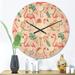 East Urban Home Tropical Botanicals, Flowers & Flamingo II Wood Wall Clock Solid Wood in Brown/Pink | 23 H x 23 W x 1 D in | Wayfair