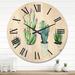East Urban Home Cactus Succulent Aloe Vera Home Plants in the Pots Wood Wall Clock Solid Wood in White | 36 H x 36 W x 1 D in | Wayfair