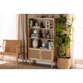 Baxton Studio Faulkner Mid-Century Modern Natural Brown Finished Wood and Rattan 2-Door Bookcase - Wholesale Interiors FM203-034-Natural Wooden-Bookcase