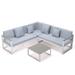 LeisureMod Chelsea White Sectional With Adjustable Headrest & Coffee Table With Cushions - LeisureMod CSLW-80LGR