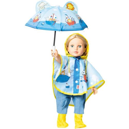 Puppen-Regencape mit Puppenschirm und Regenstiefeln, Gr. 28-35 cm