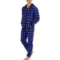 Men's Plaid Onesies Nightwear Long Sleeve Flannel Pajamas Casual One Piece Hooded Homewear Pajama Set Loungewear PJS Sleepwear L Blue Black Plaid