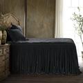 Rosdorf Park Annita Solid Faux Silk Velvet Romantic Western 3 Piece Ruffle Skirt Bedspread Set Rayon/Velvet in Black | Wayfair