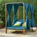 Kinzie Outdoor 2-seat Adjustable Acacia Daybed w/ Curtains by Christopher Knight Home - 51.25" L x 78.75" W x 78.75" H