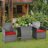 Gymax 3PCS Outdoor Rattan Conversation Set Patio Dining Table Set w/ - See Details