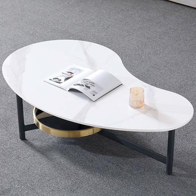 Table Basse Design Arrondi Smoke - Blanc Effet Marbre, Céramique, Métal, Ovale, Style Art déco, 120