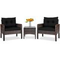 Costway 3 Pcs Outdoor Patio Rattan Conversation Set with Seat Cushions-Black