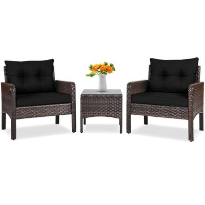 Costway 3 Pcs Outdoor Patio Rattan Conversation Se...