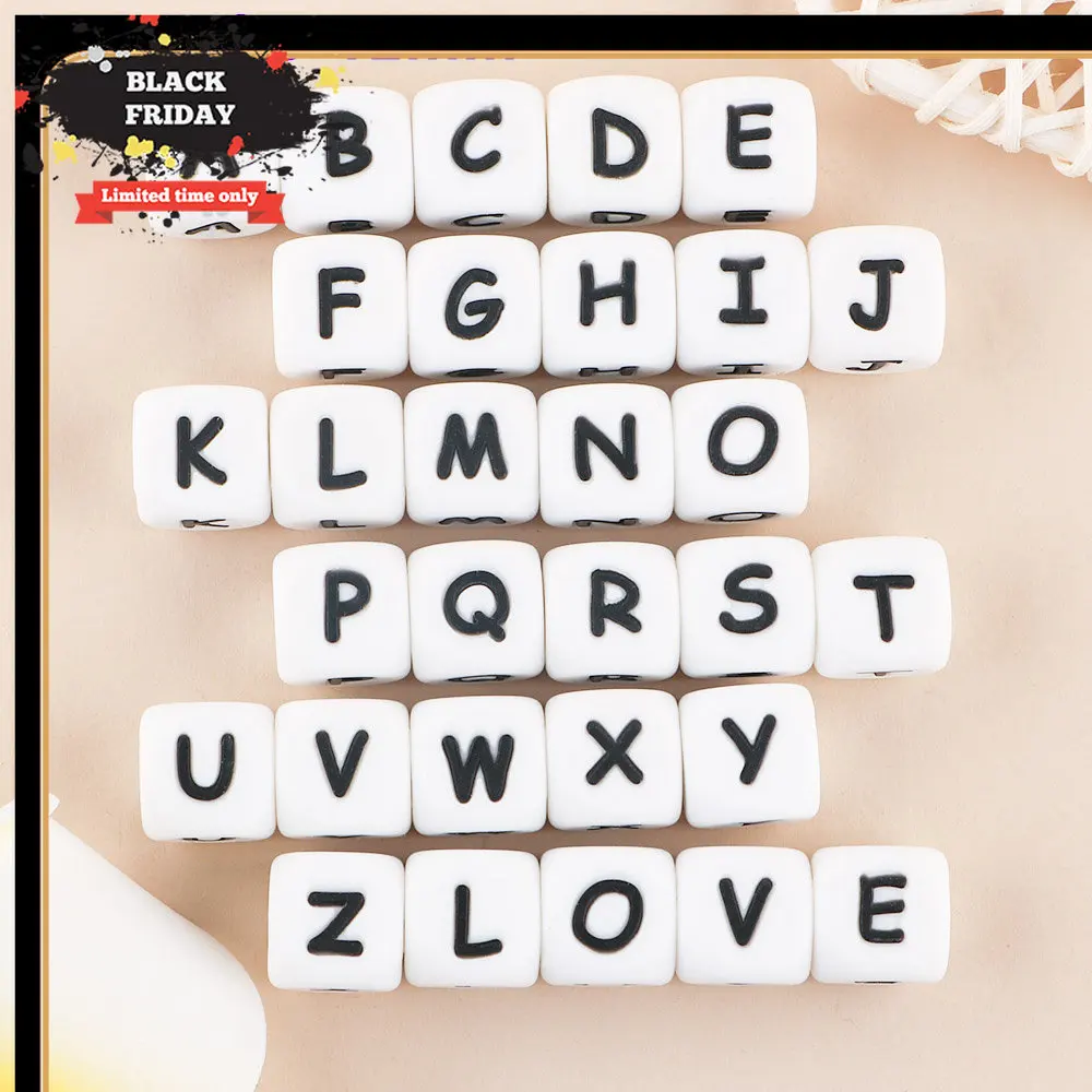 Perles de lettres en Silicone de 12MM, 10 pièces, Alphabet anglais pour la fabrication de bijoux, boucles d'oreilles, collier, Bracelet, accessoires personnalisés de bricolage