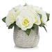 Enova Home Artificial Velvet Roses Faux Silk Flowers Arrangement in Round Tapered Ceramic Pot for Home Wedding Decoration
